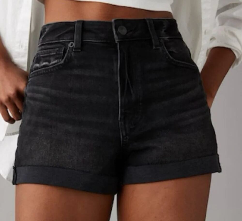 American Eagle Outfitters High Waisted Stretch Denim Mom Jean Short Black 4